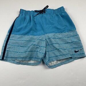 Nike Swim Trunks Board Shorts Men’s M Blue Geometric Mesh Lined Drawstring